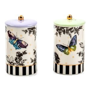 Brand New Mackenzie-Childs Butterfly Toile Salt & Pepper Set